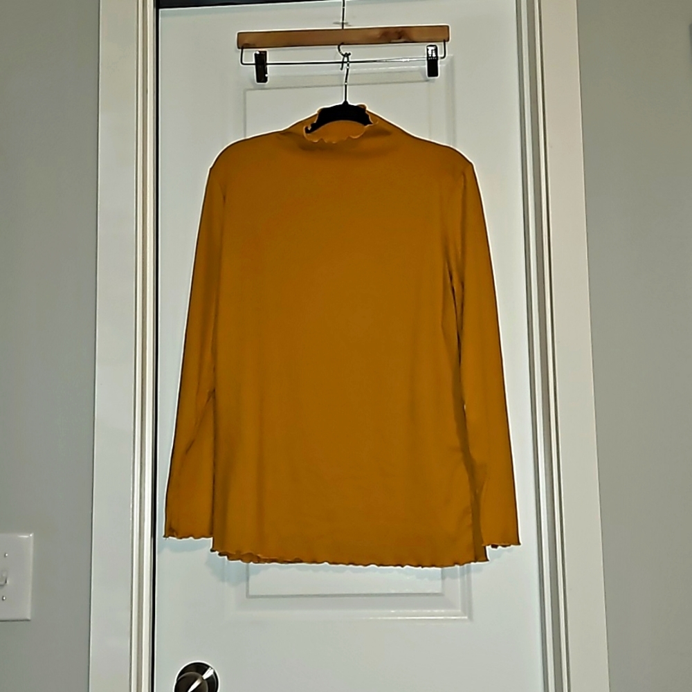 YUMMY SOFT mustard/gold Long sleeve mock turtleneck ribbed Plus Size 2X VGUC